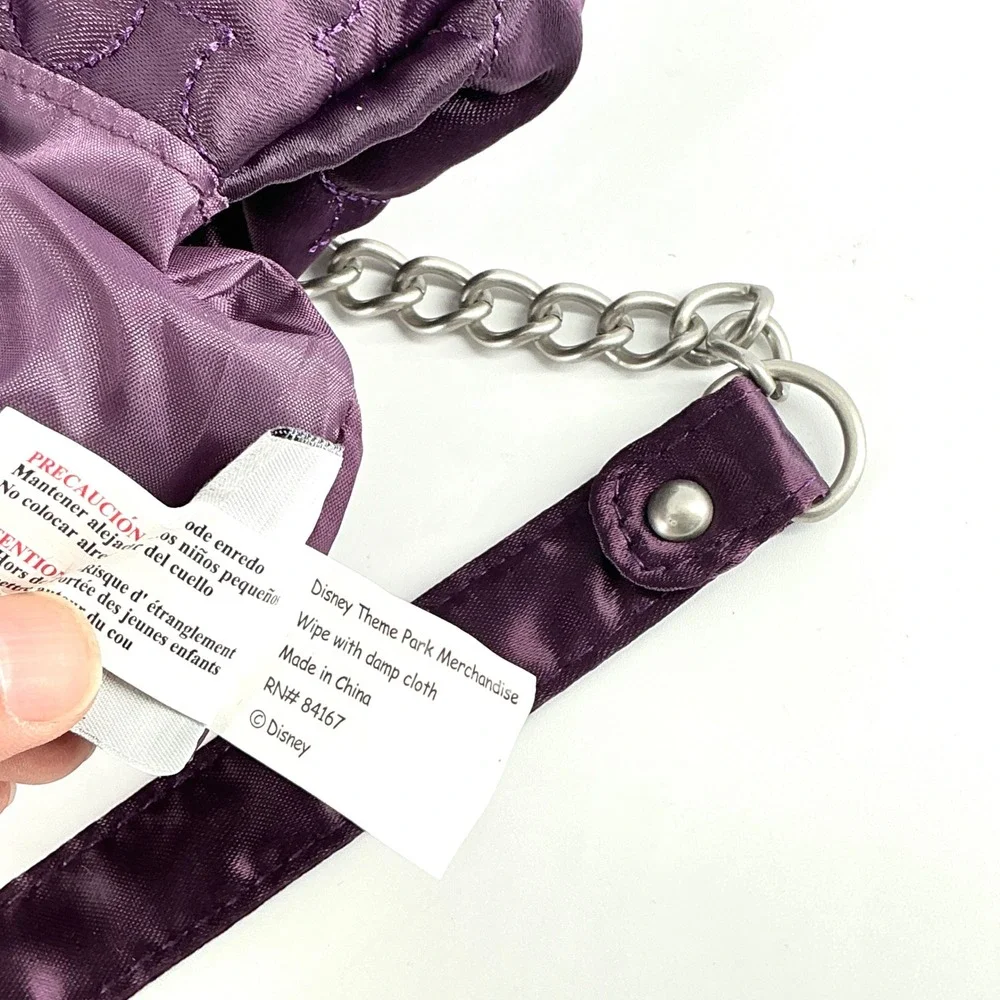 Disney Parks Purple Heart‎ Quilted Satin Shoulder Bag Silver Chain Strap NEW